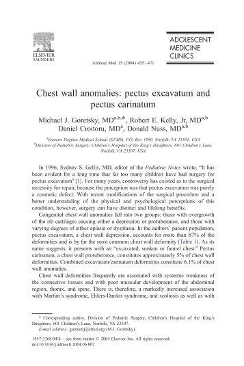 Chest Wall Anomalies: Pectus Excavatum and Pectus Carinatum