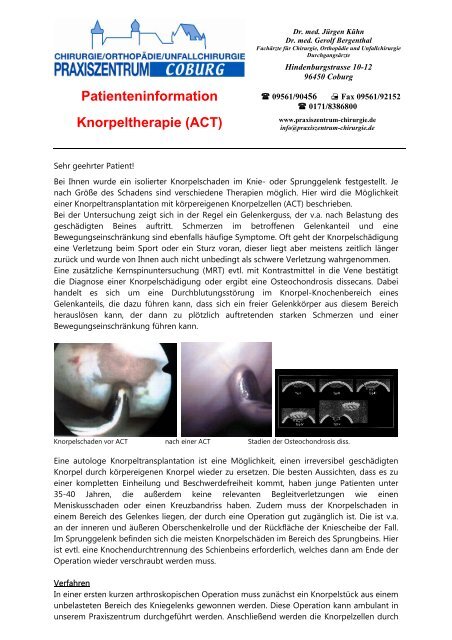 Patienteninformation Knorpeltherapie (ACT) - Praxiszentrum für ...