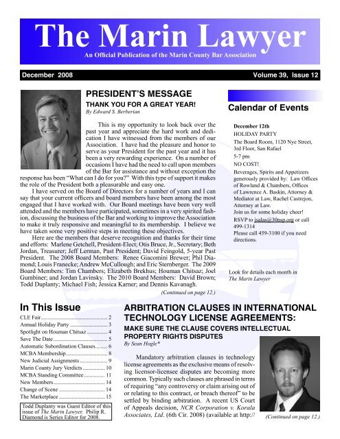The Marin Lawyer The Marin Lawyer - Marin County Bar Association The Marin Lawyer The Marin Lawyer - Marin County Bar Association