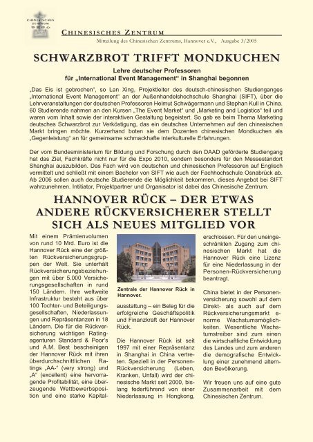 Newsletter - Chinesisches Zentrum, Hannover eV