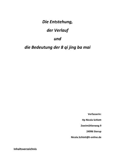 Die Entstehung, der Verlauf und die Bedeutung der 8 qi jing ba mai