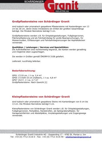 Großpflastersteine von Schärdinger Granit Kleinpflastersteine von ...