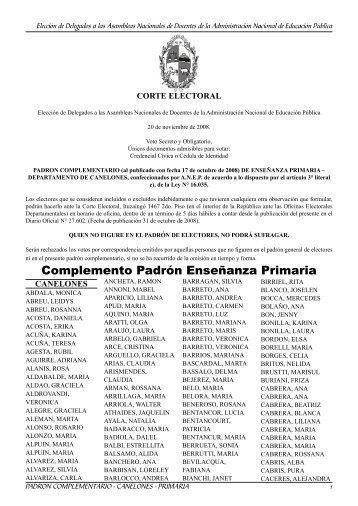 Complemento Padrón Enseñanza Primaria - Corte Electoral.