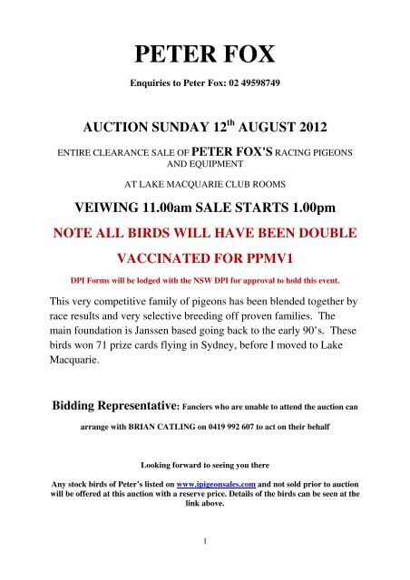 PETER FOX - Central Coast Racing Pigeon Federation