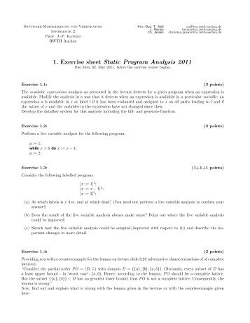 1. Exercise sheet Static Program Analysis 2011