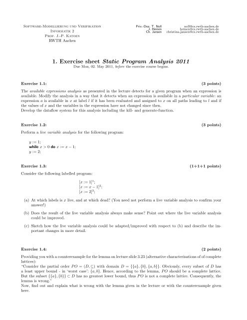 1. Exercise sheet Static Program Analysis 2011