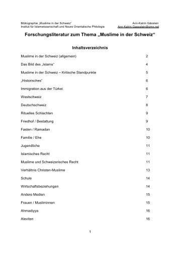 Forschungsliteratur zum Thema „Muslime in der Schweiz“