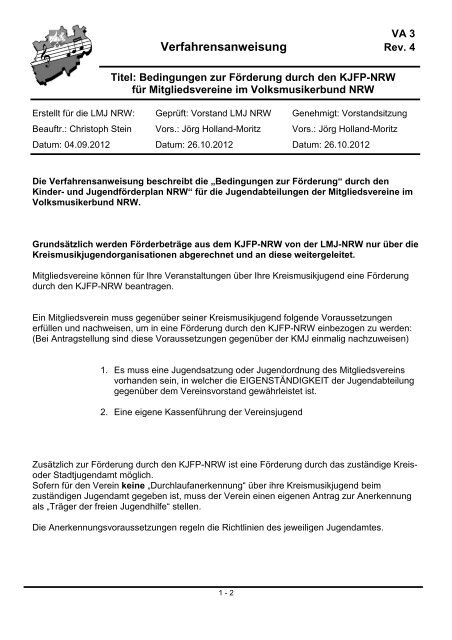Verfahrensanweisung 3: Bedingungen zur Förderung ... - VMB NRW