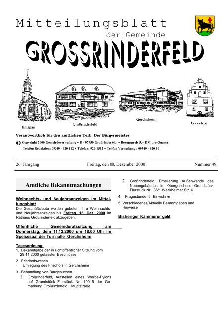 Vereins- und andere Nachrichten - Großrinderfeld