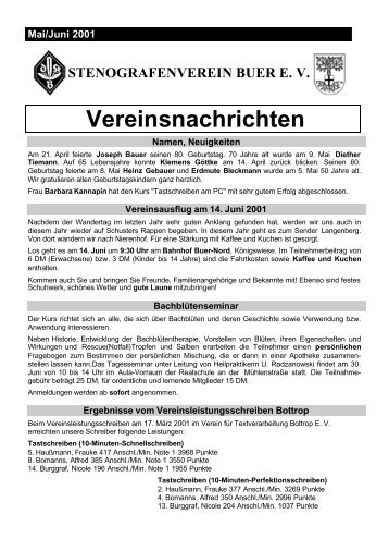 Mai/Juni 2001 STENOGRAFENVEREIN BUER EV Vereinsnachrichten