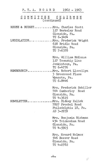 PTA Booklet 1962-63 - Cheltenham High School Class of 1968