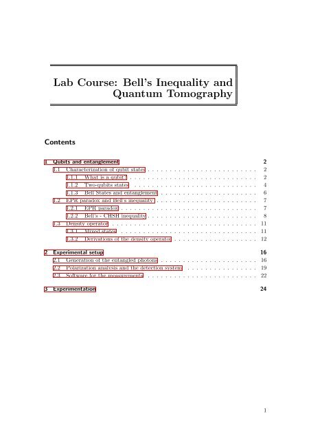 Lab Course: Bell's Inequality and Quantum Tomography