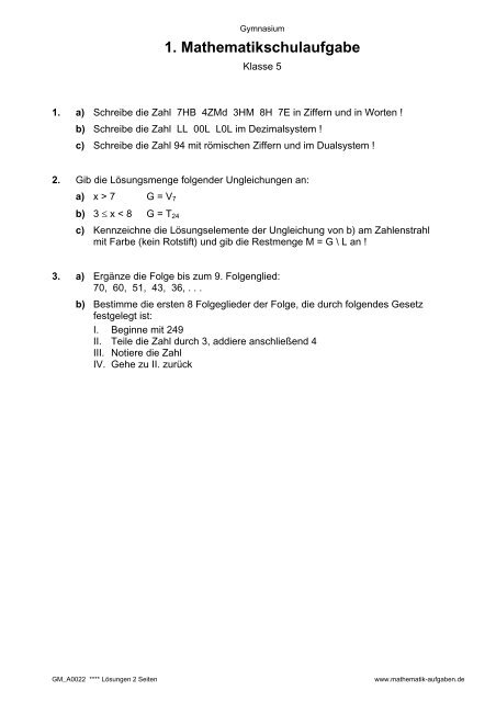 1. Mathematikschulaufgabe - Mathe-Physik-Aufgaben