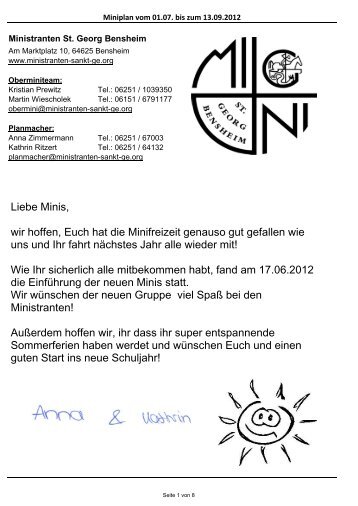 Miniplan vom 01.07.12 - Messdiener St. Georg