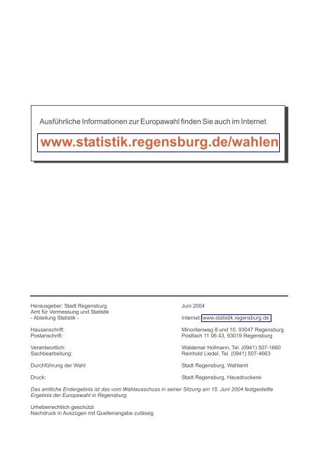 Ergebnisse in den Wahlbezirken - Statistik - Stadt Regensburg