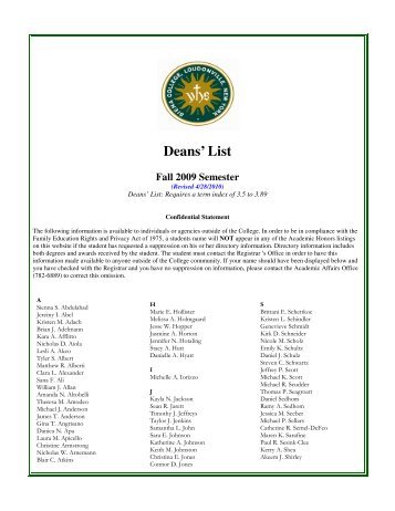 Deans List Fall 2009.pub - Siena College