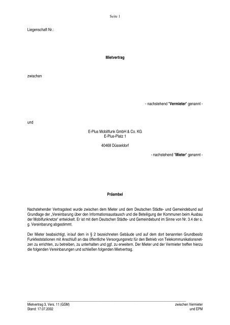 Mustermietvertrag E-Plus (PDF) - Deutscher Städte- und ...