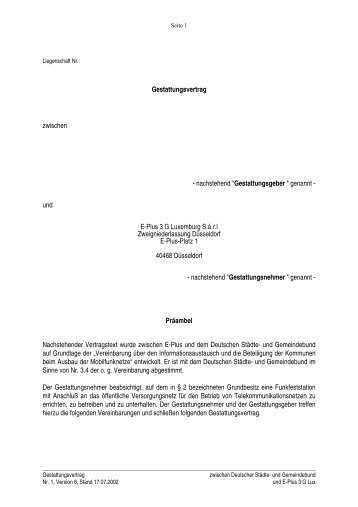 Gestattungsvertrag E- Plus 3 G (PDF) - Deutscher Städte- und ...