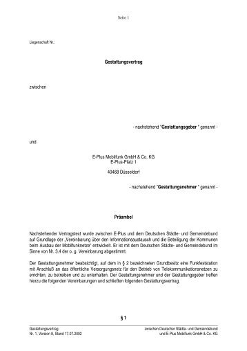 Gestattungsvertrag E-Plus - Deutscher Städte- und Gemeindebund