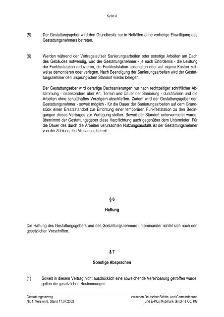 Gestattungsvertrag E-Plus - Deutscher Städte- und Gemeindebund