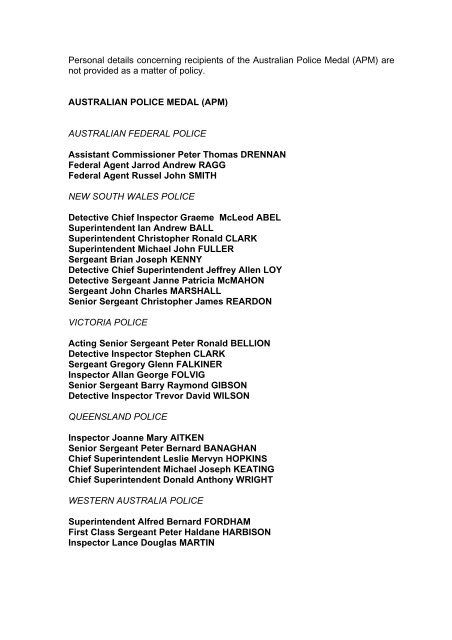 Australian Police Medal APM