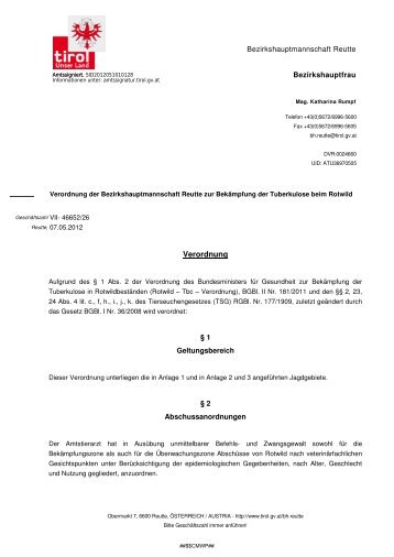 Verordnung der Bezirkshauptmannschaft Reutte zur - Stanzach