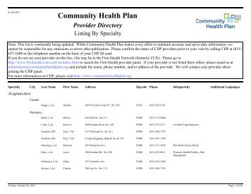 Community Health Plan Provider Directory