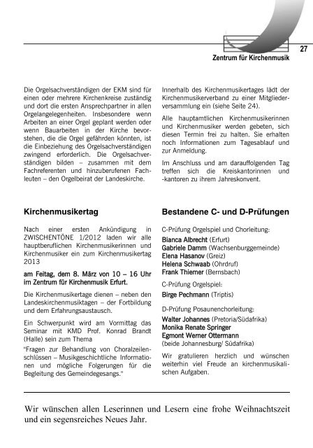 ZWISCHENTÖNE Heft 4/2012 - Kirchenmusik in der Evangelischen ...