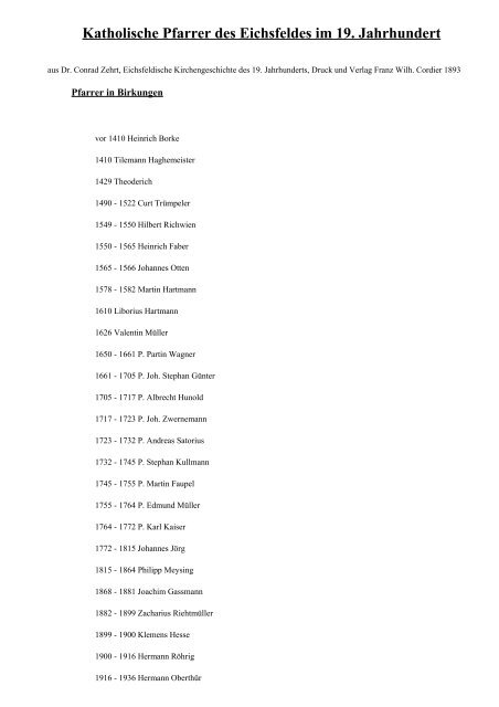 Katholische Pfarrer des Eichsfeldes im 19. Jahrhundert