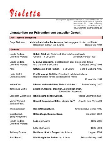 Literaturliste zur Prävention von sexueller Gewalt - Violetta ...