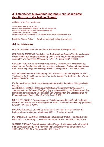 4 Historische: Auswahlbibliographie zur Geschichte des Suizids in ...