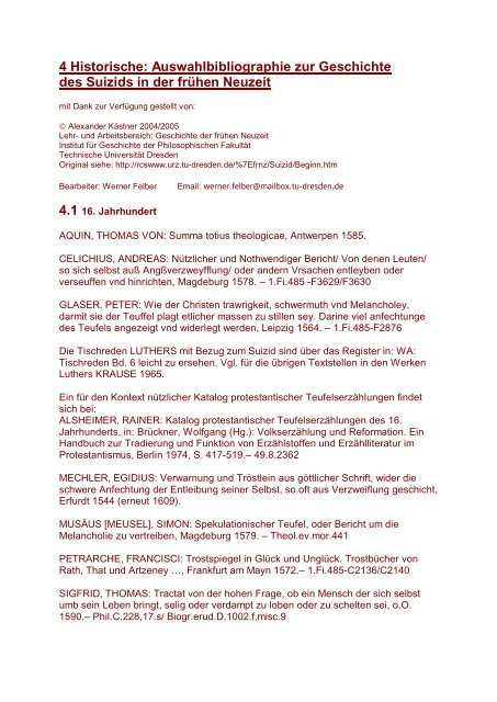 4 Historische: Auswahlbibliographie zur Geschichte des Suizids in ...