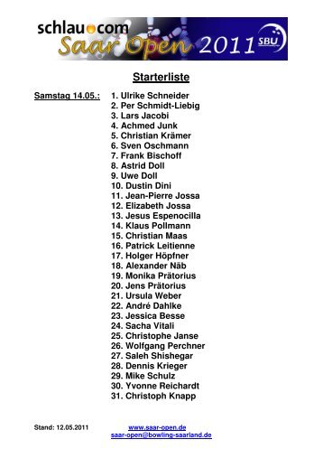 Starterliste 2011 - Saar Open