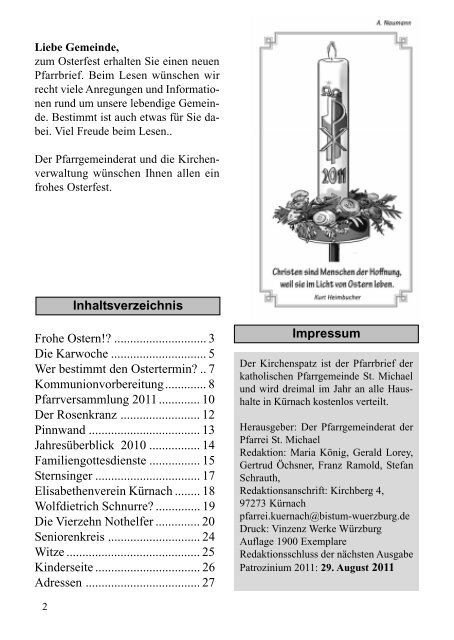 Kirchenspatz - Pfarrgemeinde St. Michael Kürnach