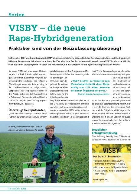 VISBY Ã¢ÂÂ die neue Raps-Hybridgeneration - DSV