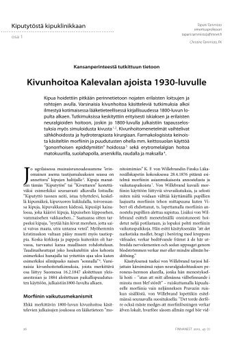 Kivunhoitoa Kalevalan ajoista 1930-luvulle - Finnanest