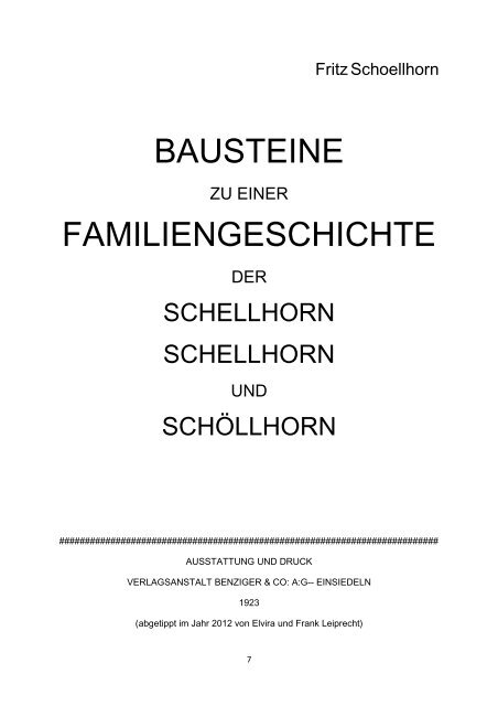 men Schelhorn, Schellhorn oder Schöllhorn - Die Genealogie der