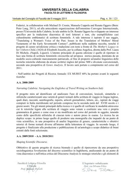 UNIVERSITÁ DELLA CALABRIA - Lettere e filosofia - Università ...