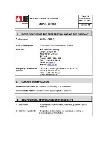 safety data sheet jupol citro - Jub