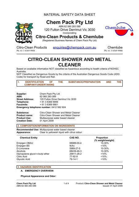 citro-clean shower and metal cleaner