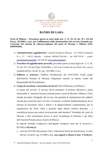 BANDO DI GARA - autorità portuale di messina