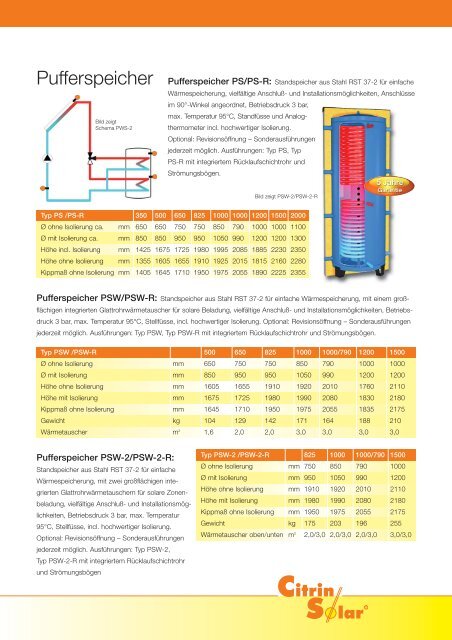 Pufferspeicher PS/PS-R - CitrinSolar