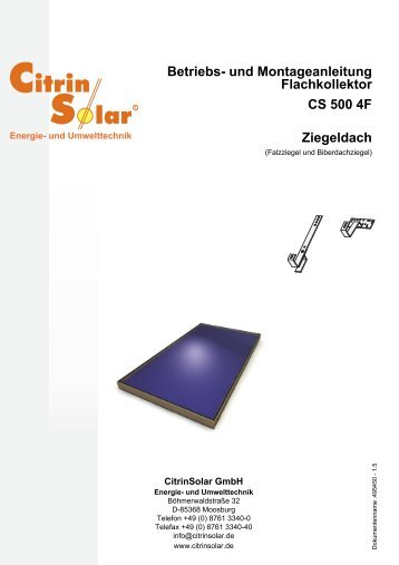 und Montageanleitung Flachkollektor CS 500 4F ... - CitrinSolar