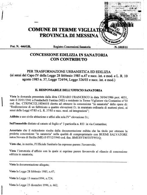 CONCESSIONE EDILIZIA IN SANATORIA CON CONTRIBUTO