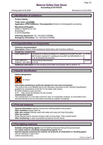 Material Safety Data Sheet - HANS O. MAHN & CO. KG