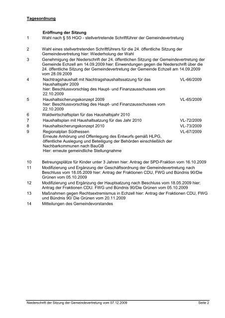 Protokoll 07.12.2009 - in der Gemeinde Echzell