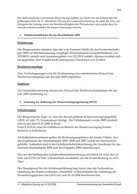 NIEDERSCHRIFT (S. 153 - 165) - in der Gemeinde Echzell