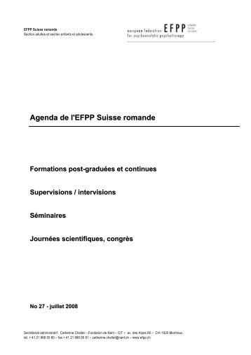 Agenda de l'EFPP Suisse romande
