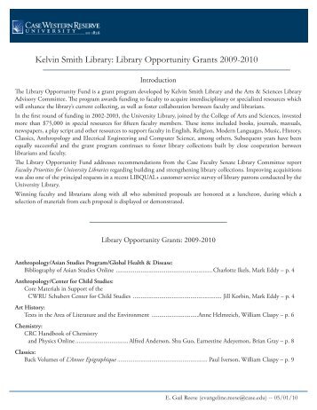 Library Opportunity Grants 2009-2010 - Kelvin Smith Library - Case ...