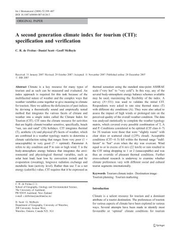 A second generation climate index for tourism (CIT): specification ...